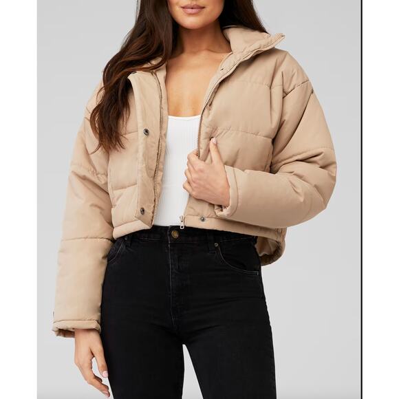 The Fifth Label Khaki Tan Neutral Cropped Puffer Coat - Picture 1 of 13